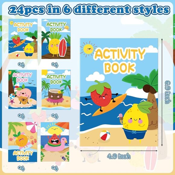 Summer Activity Books for Kids - 24Pcs Coloring Fruits Books Set Bulk Summer Tro - Picture 3 of 7